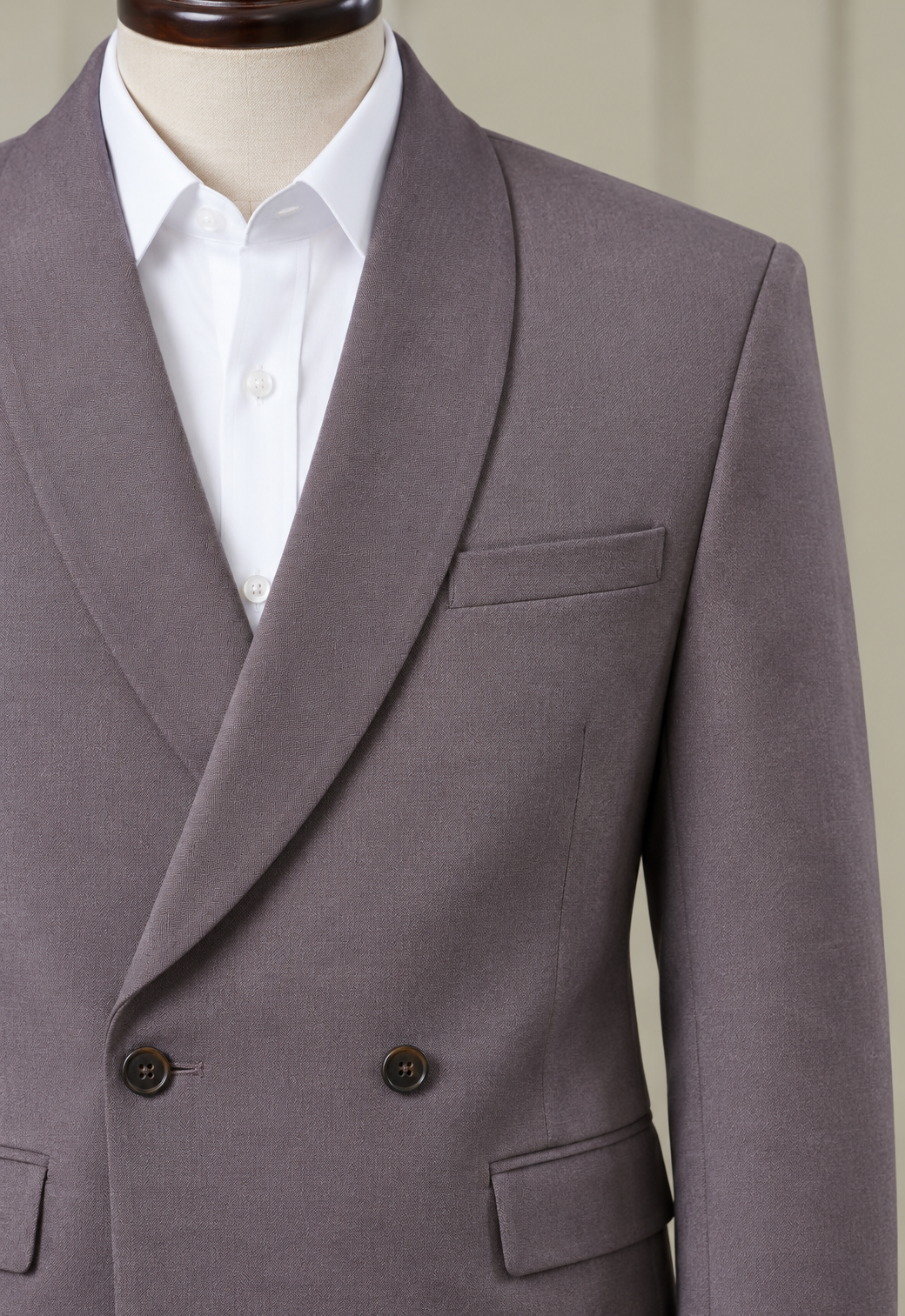 Taupe double-breasted bespoke suit by Sven